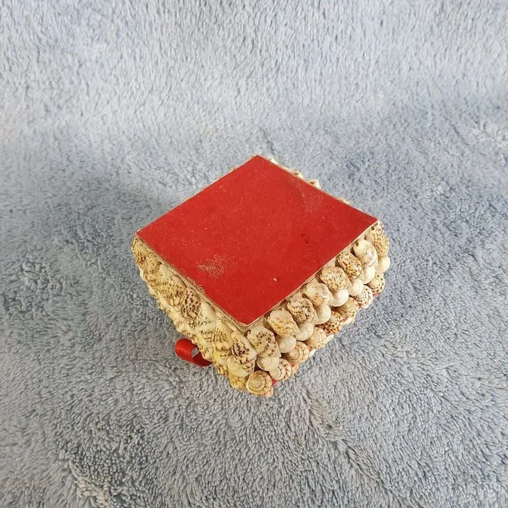Vintage Handmade Shell Art Trinket Box Square Seashell Coastal Beach Nautical